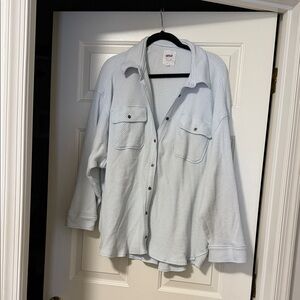 Aerie Light Blue Waffle Button Down Shirt